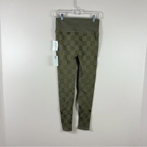 NWT GOOD AMERICAN women size 3/4 army green checkered print compression leggings